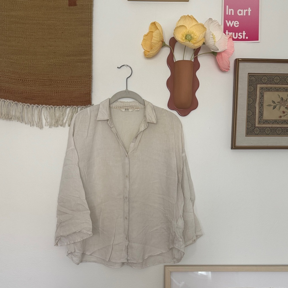 Uniqlo Cream Linen-Blend Button-Front Shirt